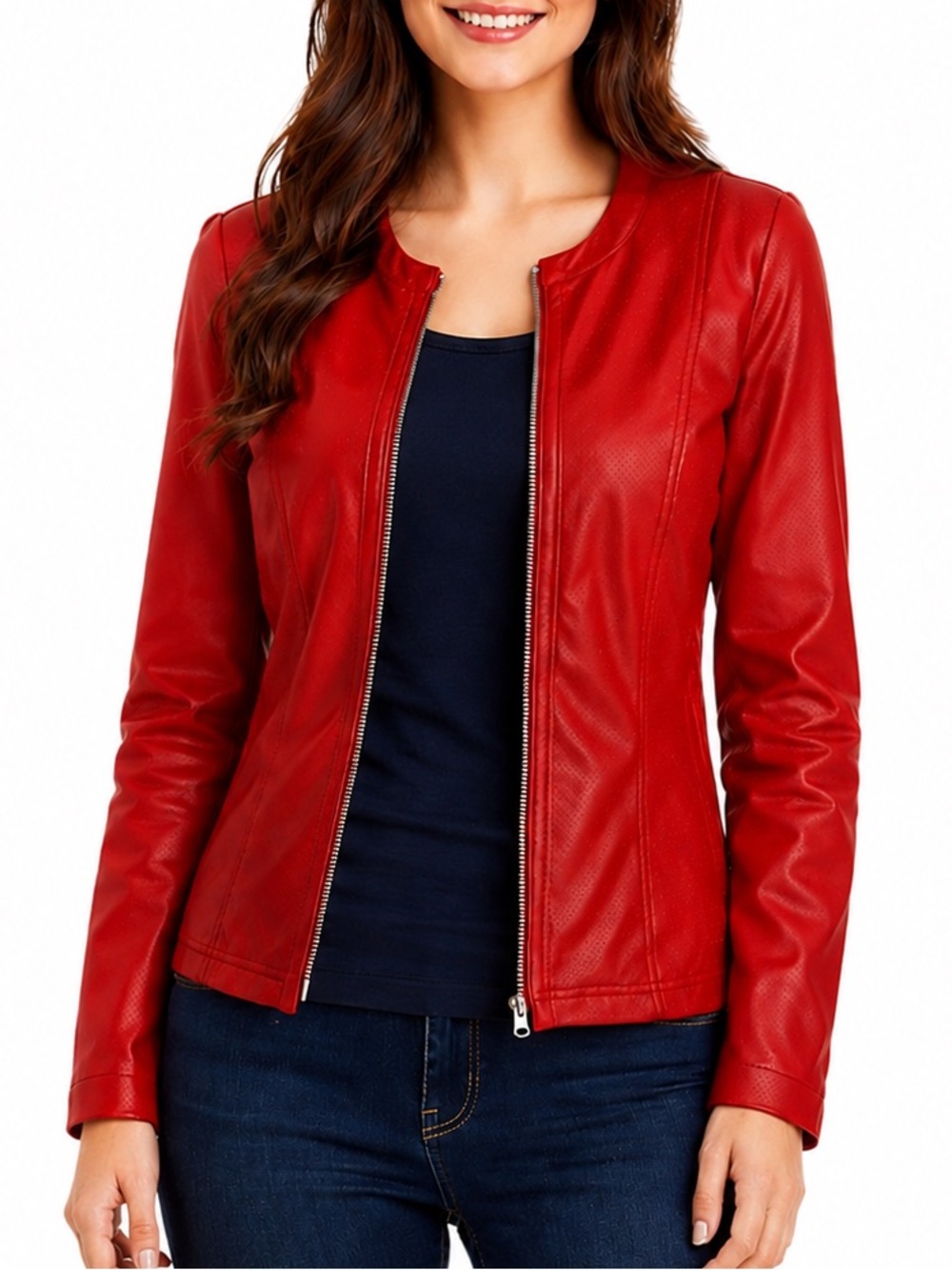 Chic Red Faux Leather Jacket
